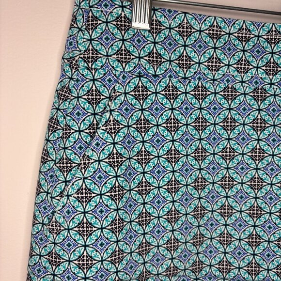 TALBOTS Petites Pencil Skirt Womens 12P Teal Black Geometric Stretch - Picture 2 of 6
